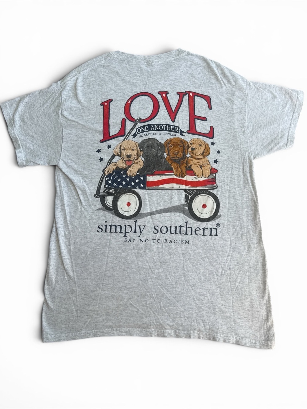Simply Southern “Love One Another” Puppy Graphic Tee – Size Medium